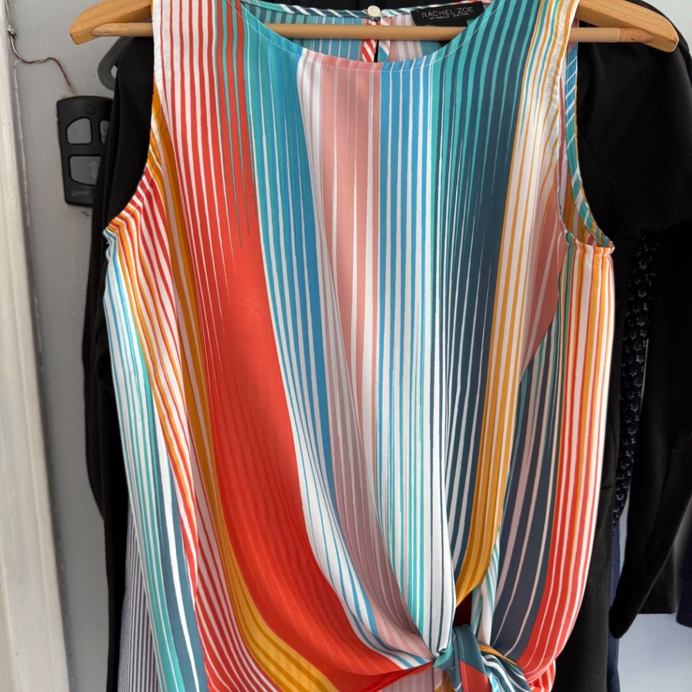 Multicolor striped breezy waist tie tank top